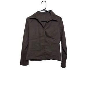 Comme Ca Ism Brown Faux Suede Button Down Shirt Women Size 9